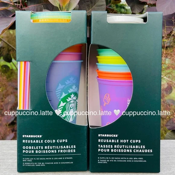 🌈NEW SET✏️Starbucks 2022 Back to School Rainbow Cold Cups & Emoji Hot Cups - Picture 1 of 14